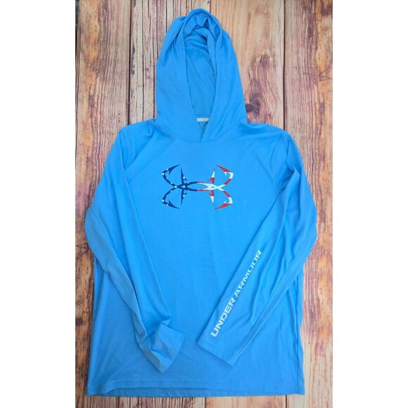 Under Armour Iso-Chill Loose Fit Hoodie Large Blue Patriotic Print - Picture 3 of 12